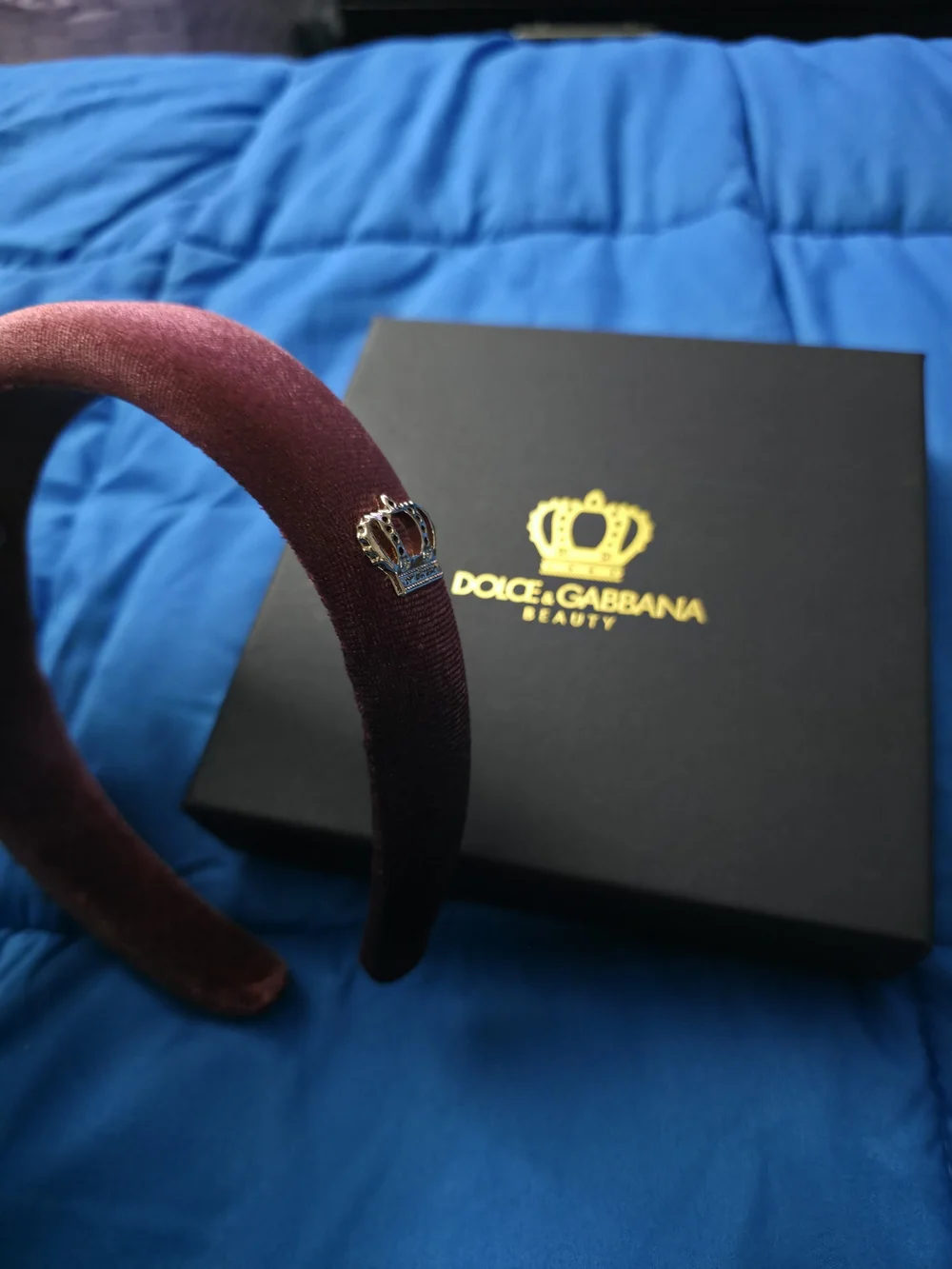 Dolce & Gabbana Velvet Headband in Burgundy with Gold Logo